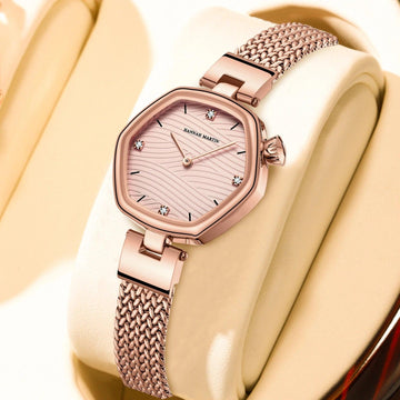 Top Brand Elegant Stainless Steel Mesh With White Rose Gold Tone Original Quartz Movement Luxury Watches